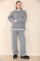 Loungewear Wavy Edge Round Neck Pullover & Wide Leg Pants Co-ord Loungewear WearAll