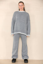 Loungewear Wavy Edge Round Neck Pullover & Wide Leg Pants Co-ord Loungewear WearAll Silver S