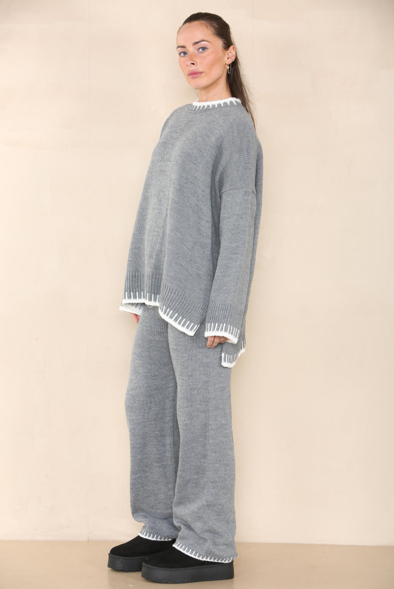 Loungewear Wavy Edge Round Neck Pullover & Wide Leg Pants Co-ord Loungewear WearAll