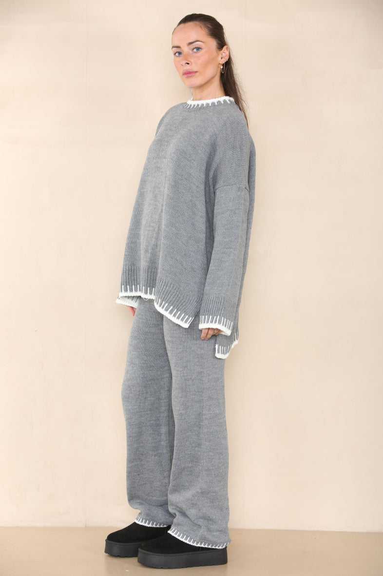 Loungewear Wavy Edge Round Neck Pullover & Wide Leg Pants Co-ord Loungewear WearAll