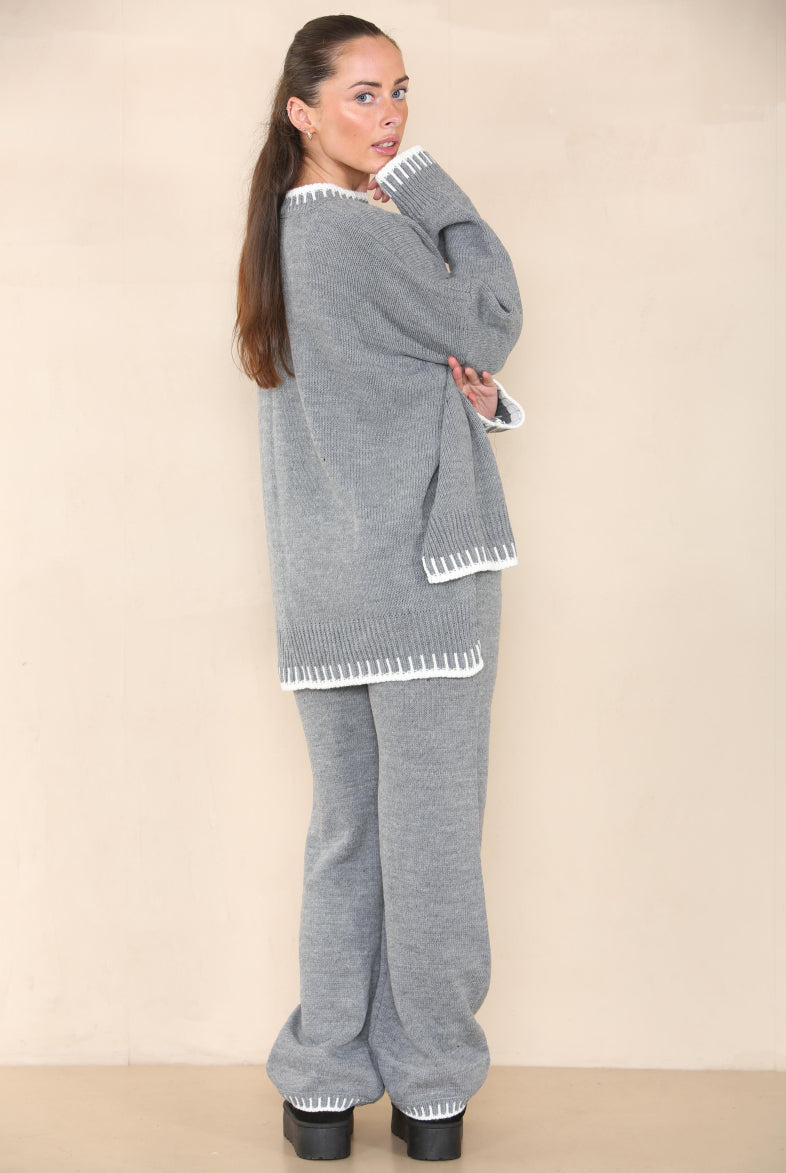 Loungewear Wavy Edge Round Neck Pullover & Wide Leg Pants Co-ord Loungewear WearAll