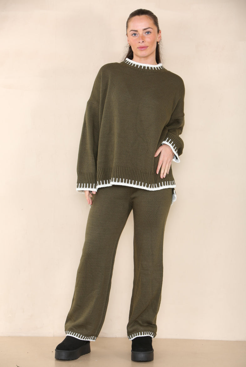Loungewear Wavy Edge Round Neck Pullover & Wide Leg Pants Co-ord Loungewear WearAll