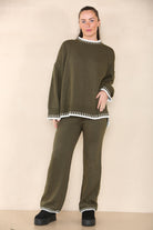 Loungewear Wavy Edge Round Neck Pullover & Wide Leg Pants Co-ord Loungewear WearAll