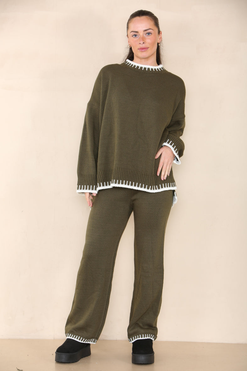 Loungewear Wavy Edge Round Neck Pullover & Wide Leg Pants Co-ord Loungewear WearAll