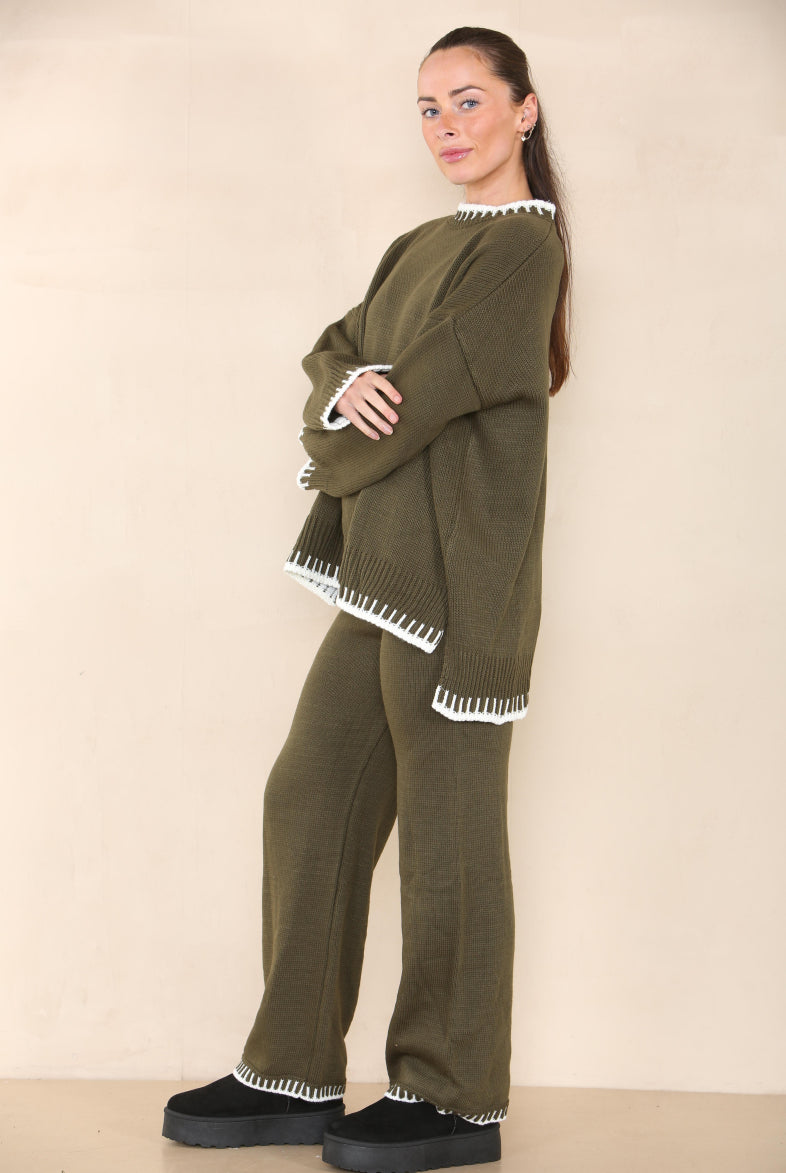 Loungewear Wavy Edge Round Neck Pullover & Wide Leg Pants Co-ord Loungewear WearAll