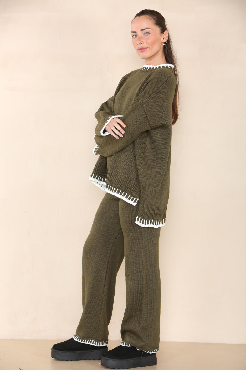 Loungewear Wavy Edge Round Neck Pullover & Wide Leg Pants Co-ord Loungewear WearAll