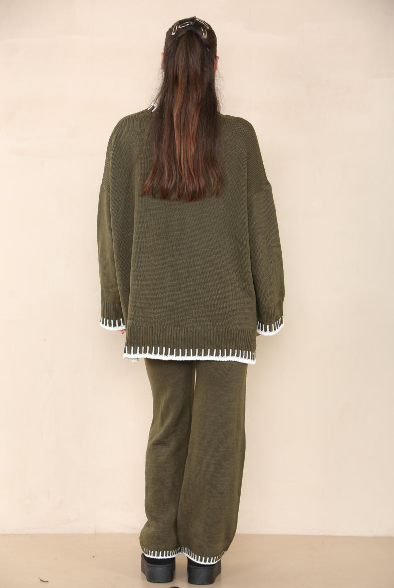 Loungewear Wavy Edge Round Neck Pullover & Wide Leg Pants Co-ord Loungewear WearAll