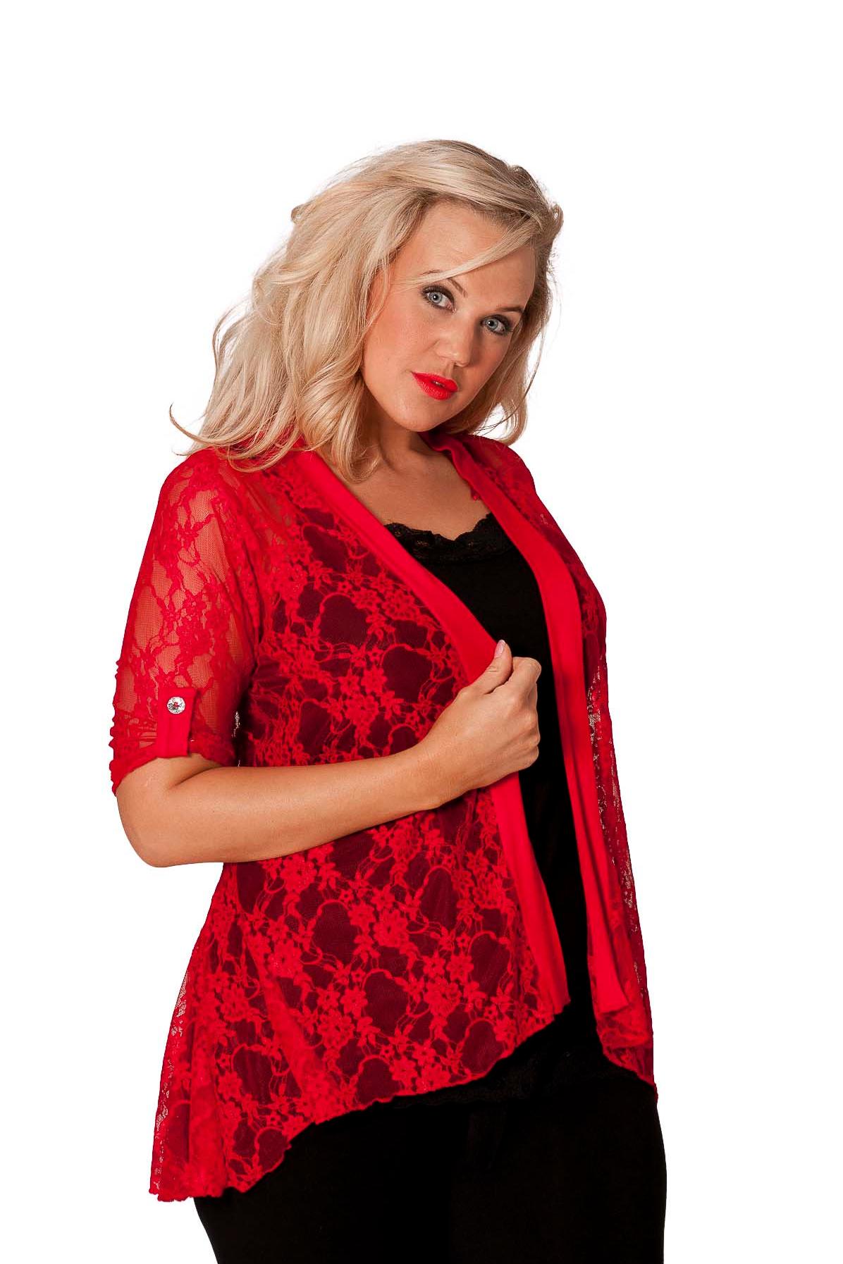 Lace Open Short Cardigan Top cardigan WearAll Red 14