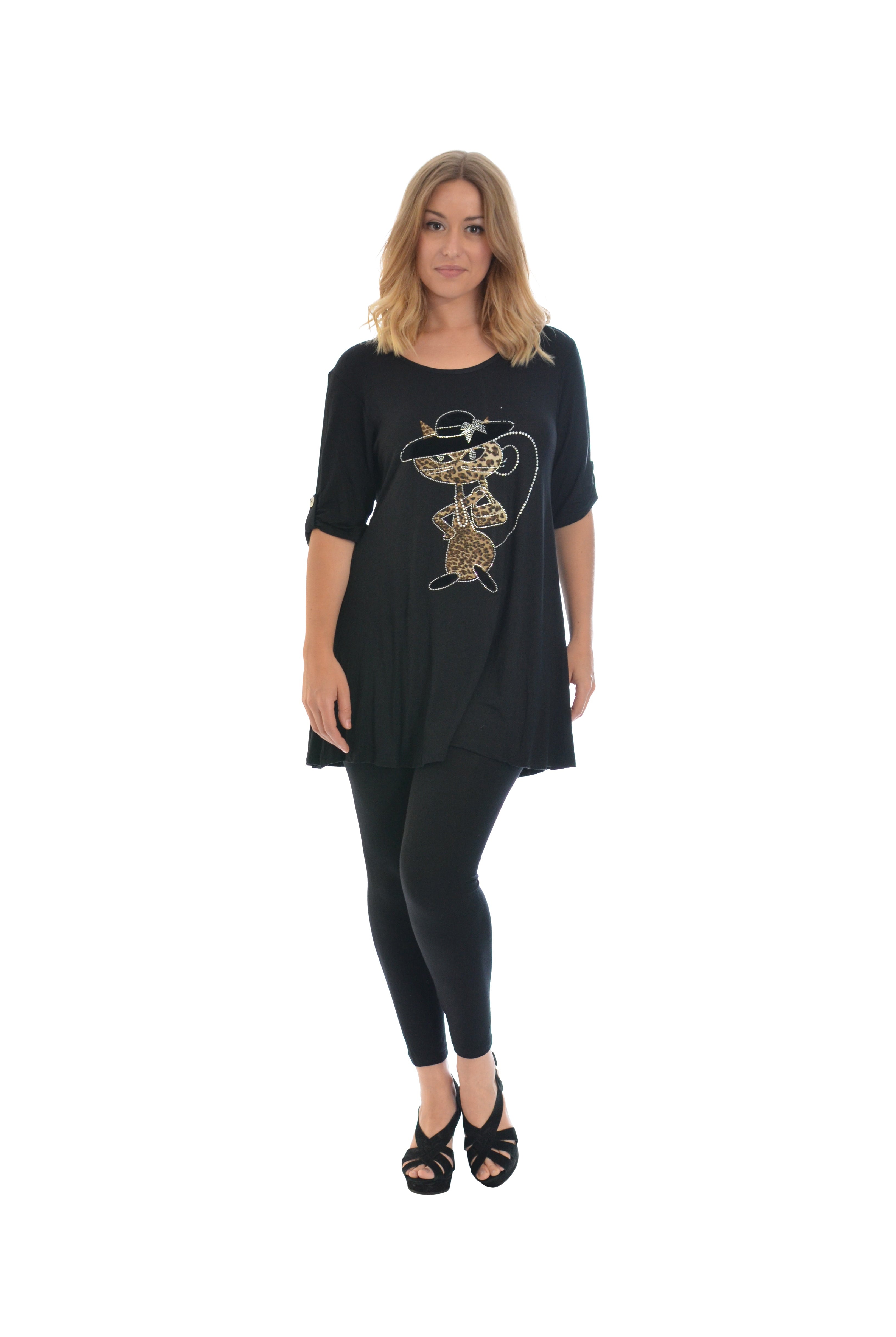 Cat Animal Print Short Sleeve Top Tops WearAll