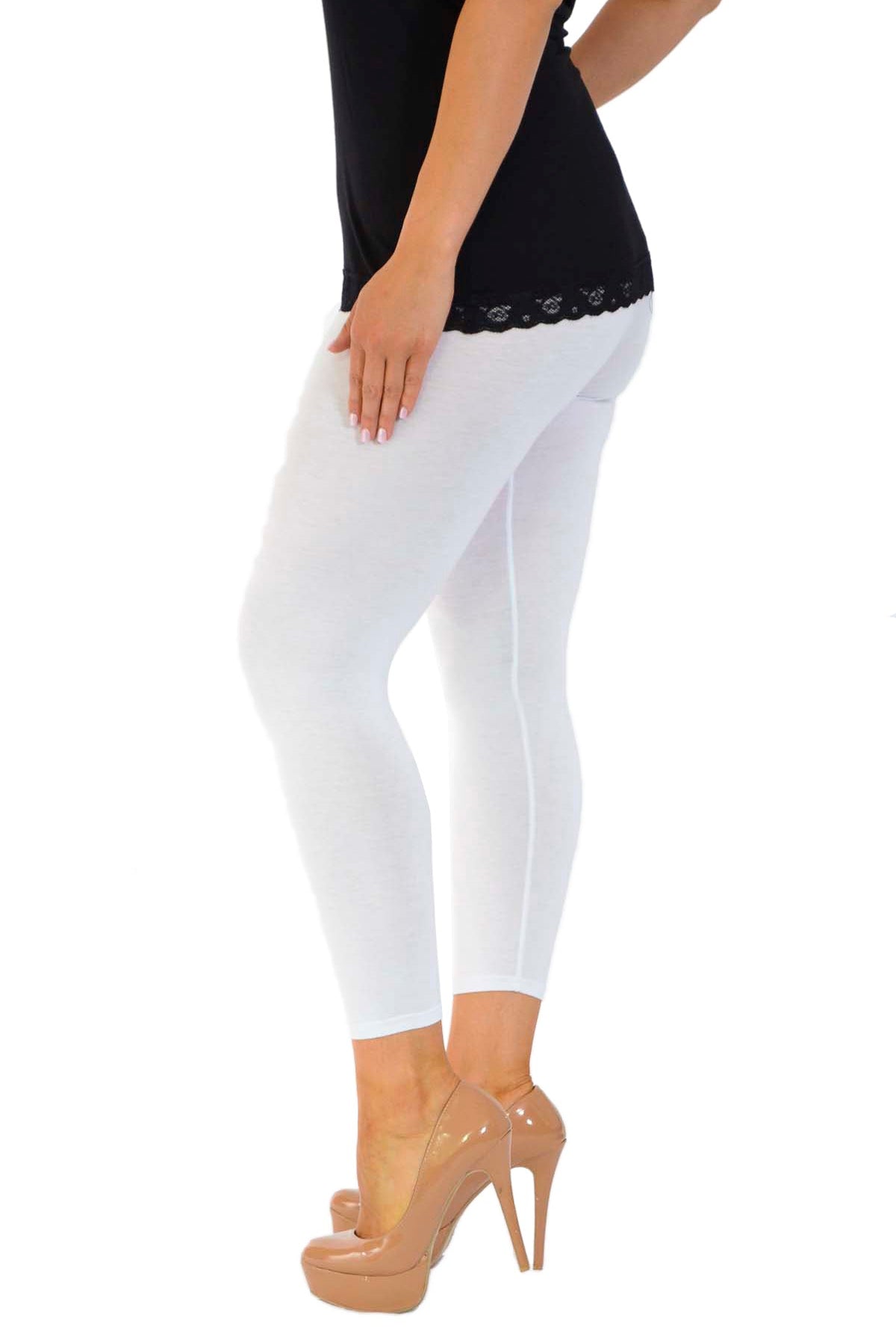 Plus Size Plain Long Leggings Leggings WearAll White 16-18
