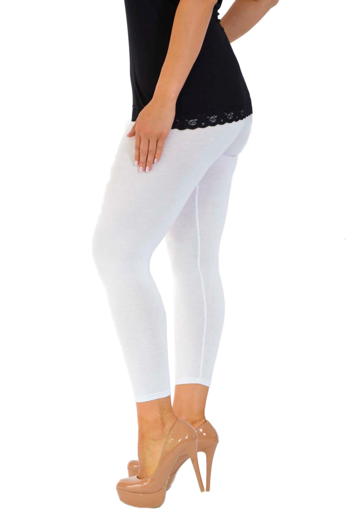 Plus Size Plain Long Leggings Leggings WearAll White 16-18
