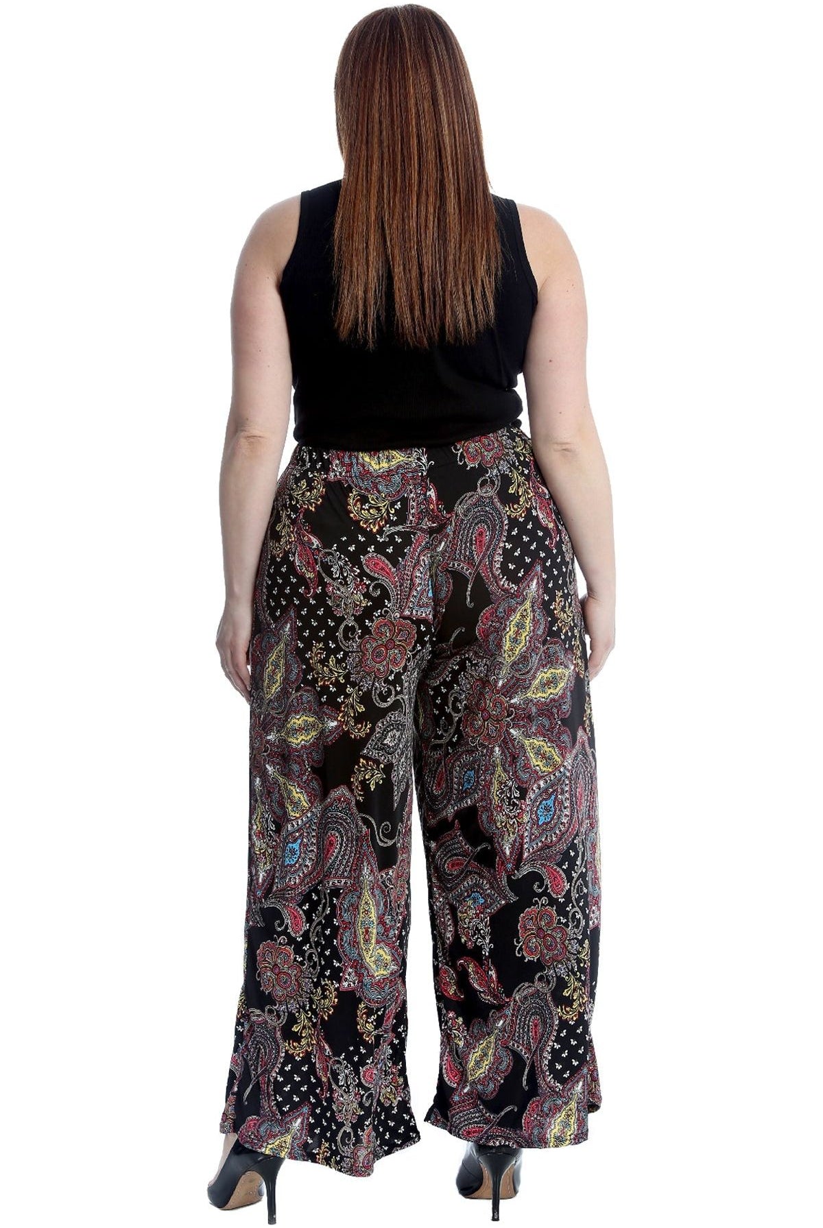 Plus Size Wine Paisley Print Wide Leg Palazzo Trouser Palazzo WearAll