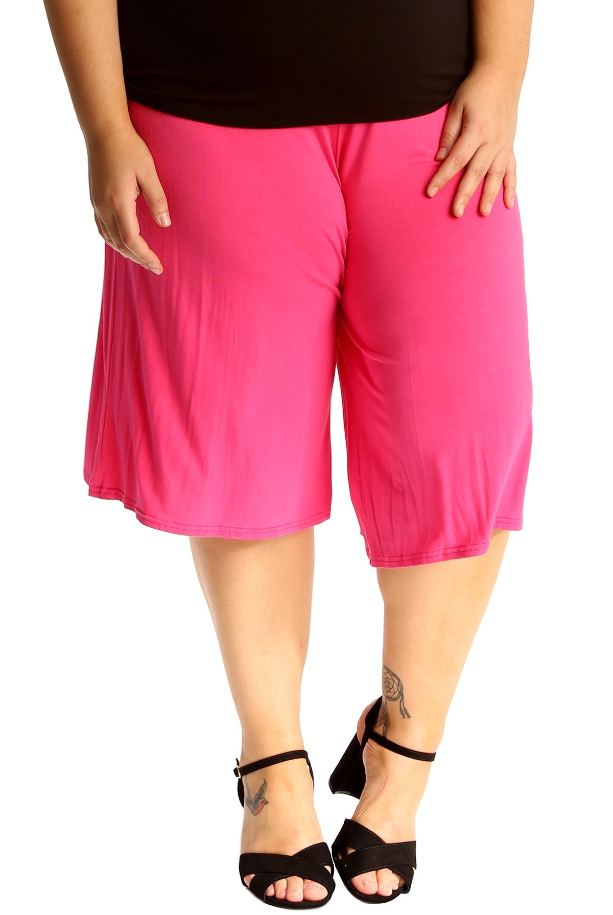 Plus Size Plain Viscose Culottes Shorts WearAll