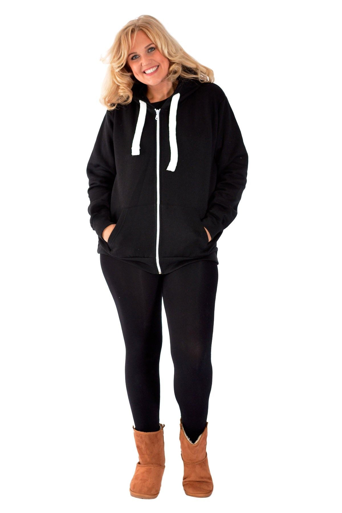 Pocket Plain Zip Hoodie Tops WearAll