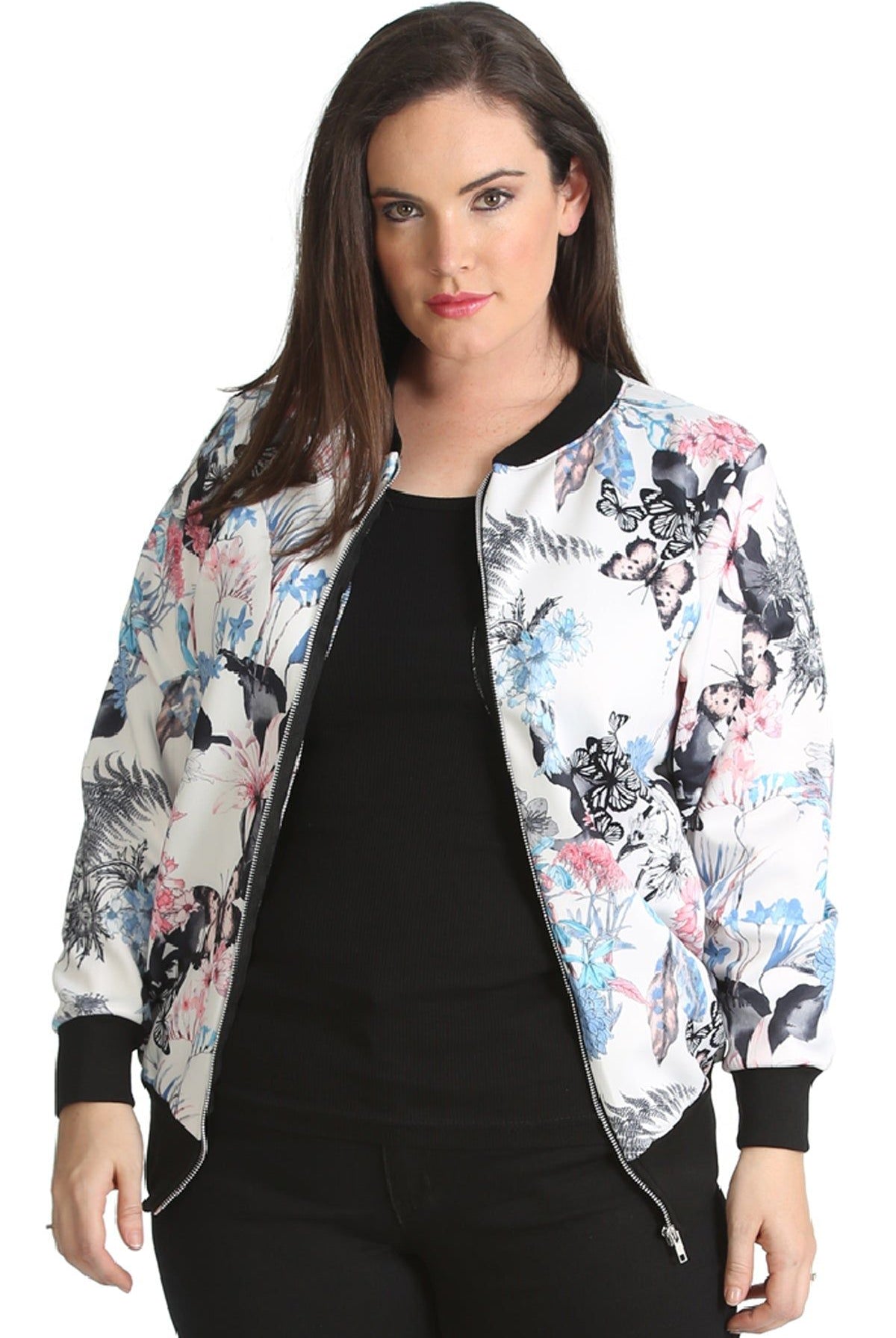Butterfly Bomber Jacket Print Zip Up Stretch Jacket WearAll Blue 14