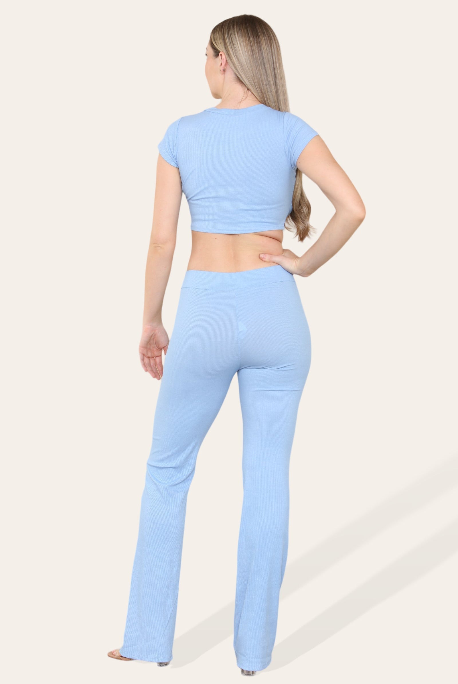 Tie Belt Front Cropped Loungewear Ribbed Trousers Set Loungewear WearAll