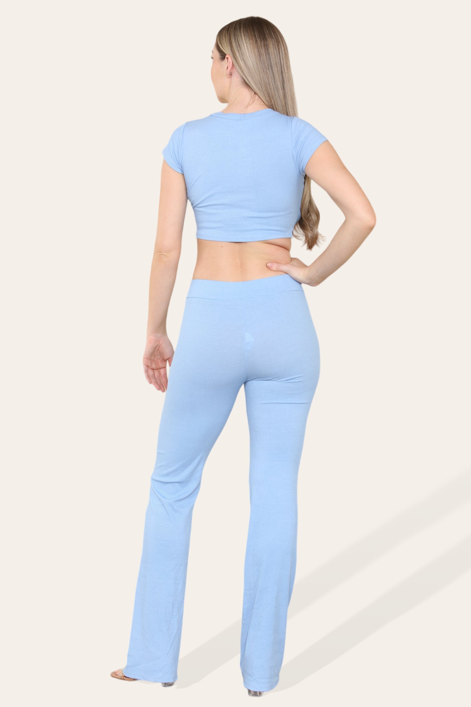 Tie Belt Front Cropped Loungewear Ribbed Trousers Set Loungewear WearAll