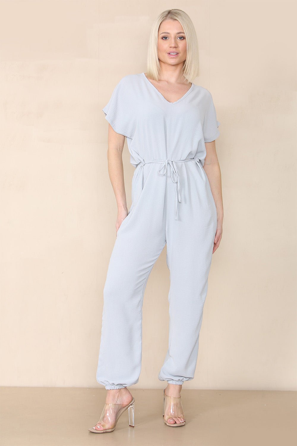 Tie Waist Stylish Harem Jumpsuit Playsuits & Jumpsuits WearAll Grey One Size UK Fit (10 to 16)