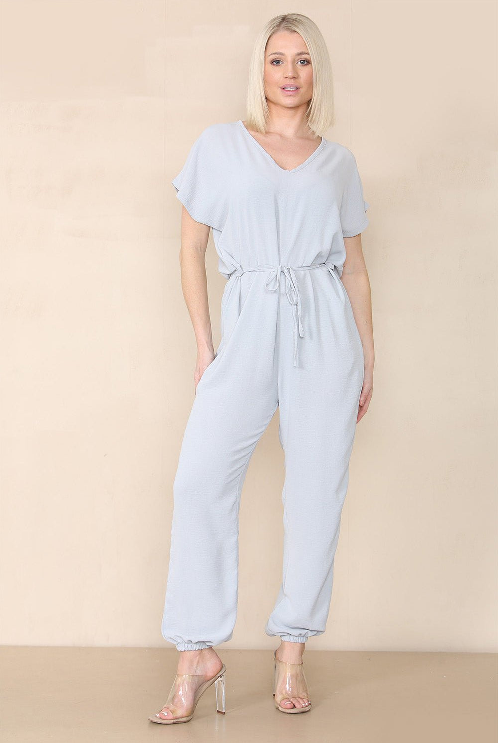 Tie Waist Stylish Harem Jumpsuit Playsuits & Jumpsuits WearAll Grey One Size UK Fit (10 to 16)