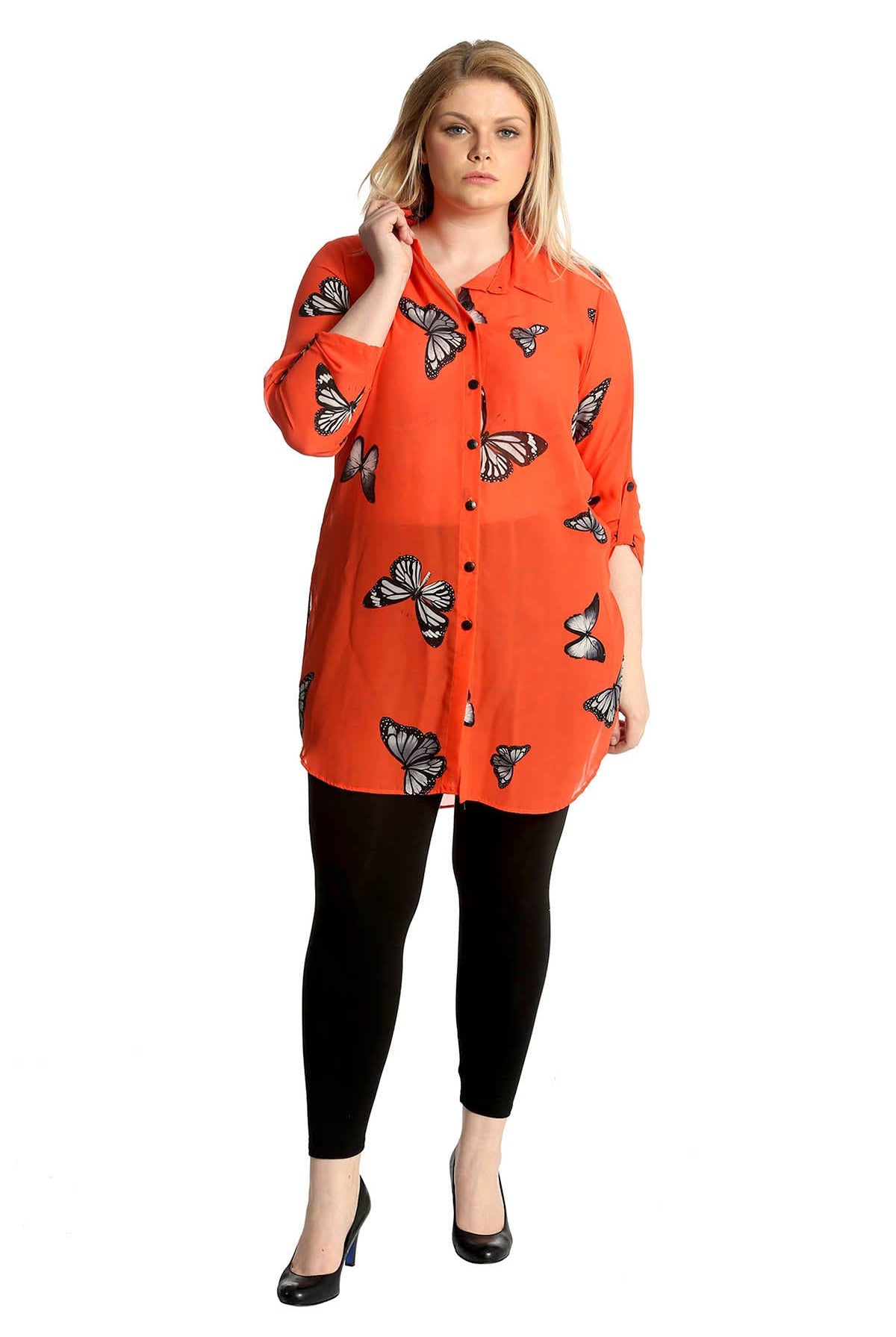 Butterfly Print Side Slit Curved Hem Top Tops WearAll