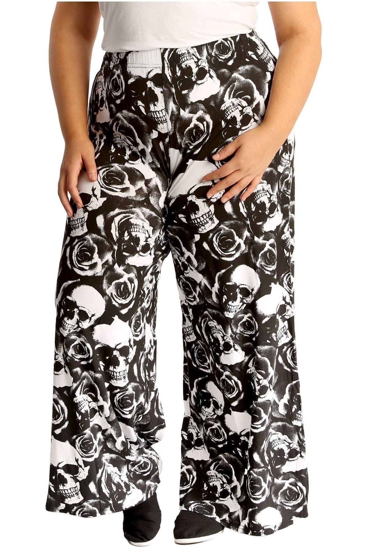 Plus Size Skull Roses Print Palazzo Trouser Palazzo WearAll