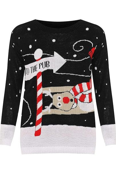 Merry Christmas Snowflake Jumper- Wine Black Navy Blue Grey Red Tops WearAll To the Pub Black 8-10