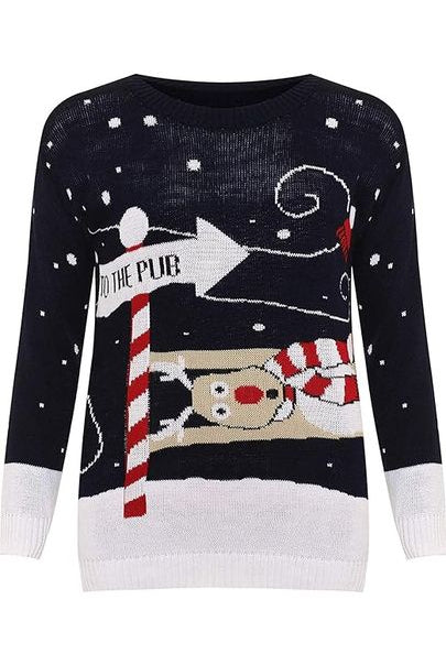Merry Christmas Snowflake Jumper- Wine Black Navy Blue Grey Red Tops WearAll To the Pub Navy 8-10