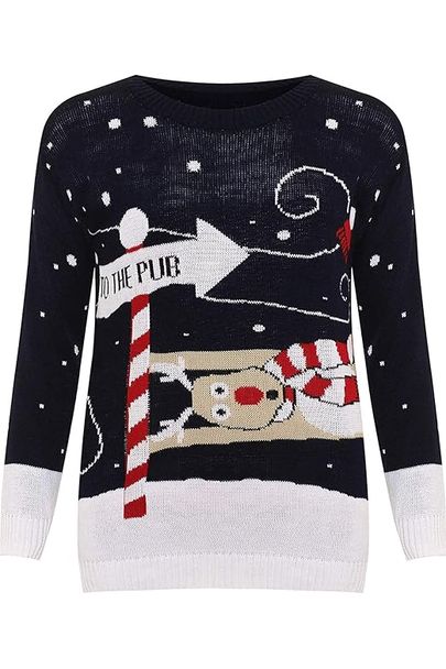 Merry Christmas Snowflake Jumper- Wine Black Navy Blue Grey Red Tops WearAll To the Pub Navy 8-10