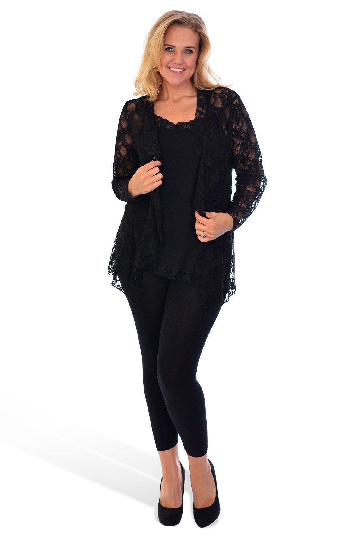 Floral Lace Open Cardigan Waterfall Top Tops WearAll