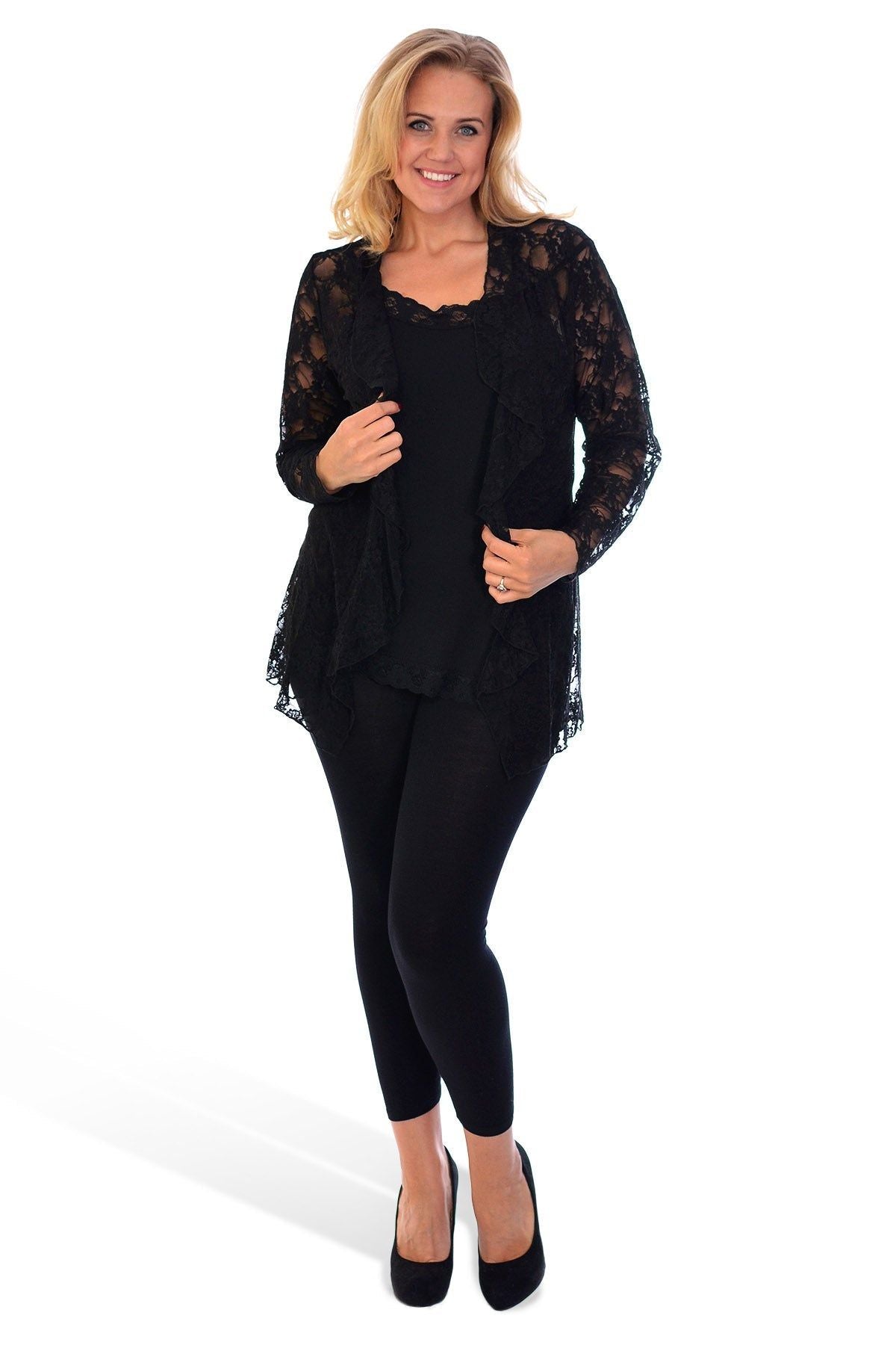 Floral Lace Open Cardigan Waterfall Top Tops WearAll