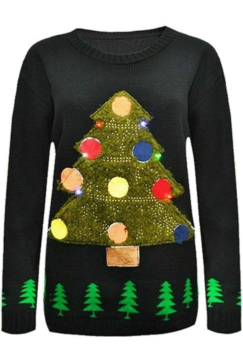 Merry Christmas Snowflake Jumper- Wine Black Navy Blue Grey Red Tops WearAll Tree / Black 8-10
