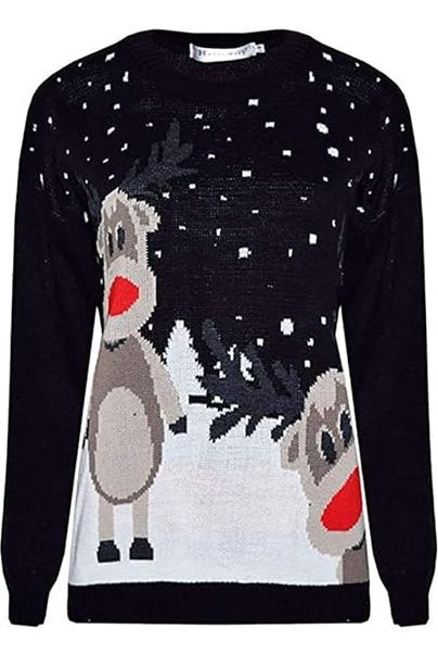 Merry Christmas Snowflake Jumper- Wine Black Navy Blue Grey Red Tops WearAll Twin Reinder Black 8-10
