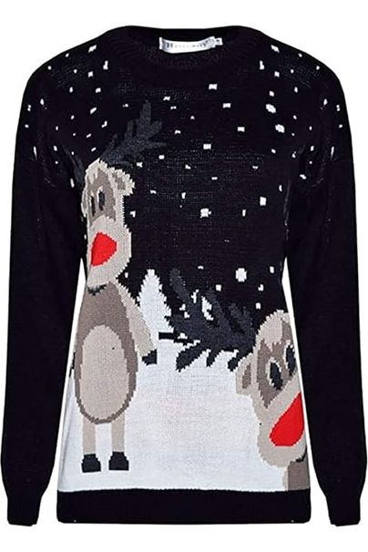 Merry Christmas Snowflake Jumper- Wine Black Navy Blue Grey Red Tops WearAll Twin Reinder Black 8-10