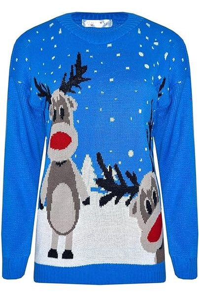 Merry Christmas Snowflake Jumper- Wine Black Navy Blue Grey Red Tops WearAll Twin Reinder Blue 8-10