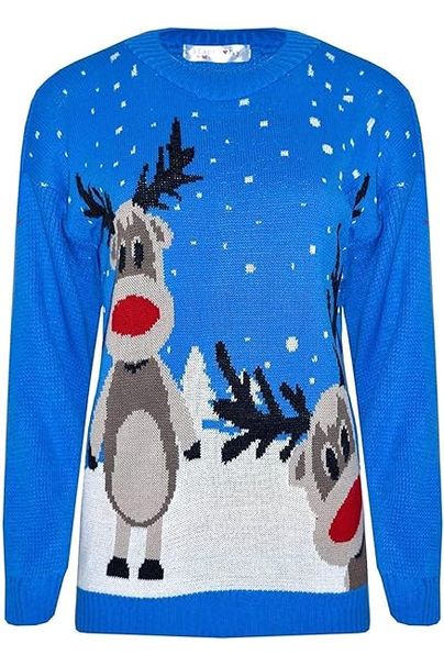 Merry Christmas Snowflake Jumper- Wine Black Navy Blue Grey Red Tops WearAll Twin Reinder Blue 8-10