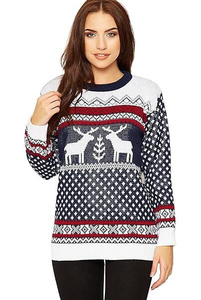 Merry Christmas Snowflake Jumper- Wine Black Navy Blue Grey Red Tops WearAll Two Reinder 8-10
