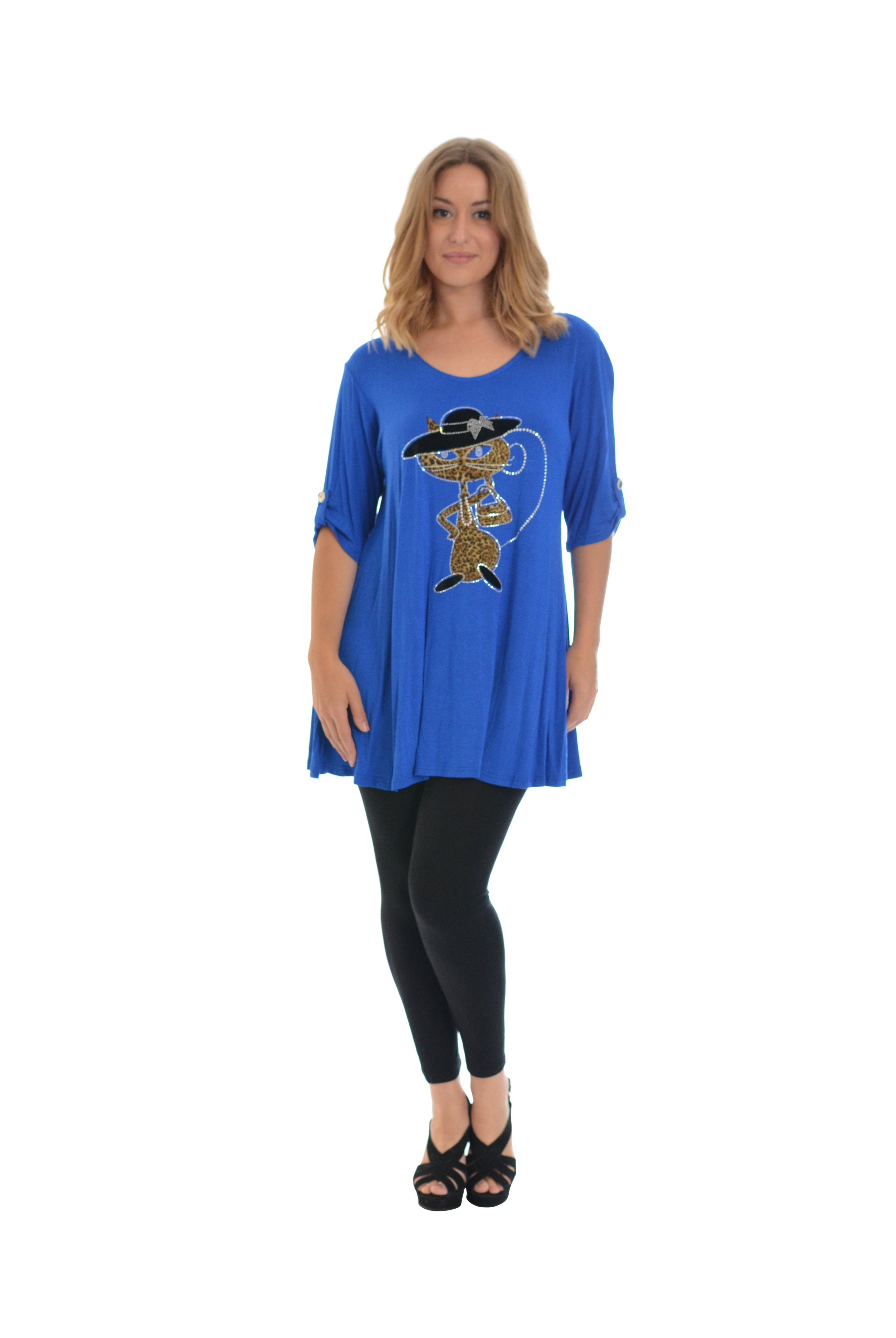 Cat Animal Print Short Sleeve Top Tops WearAll