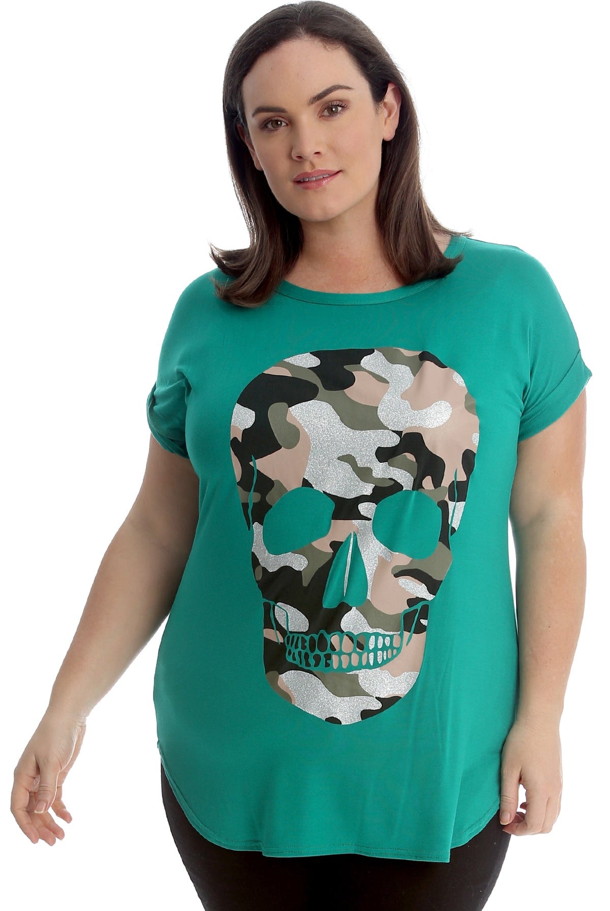 Glitter Skull Print Top Tops WearAll