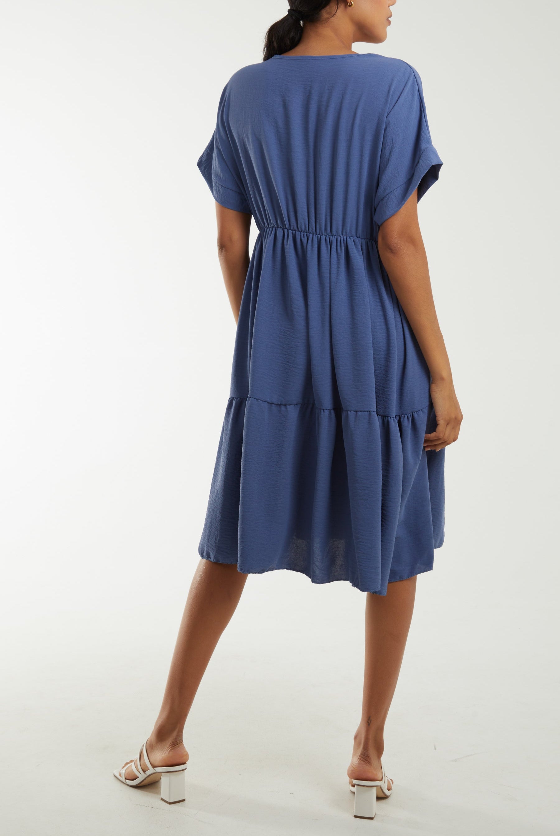 V-Neck Short Sleeve Tiered Midi Dress Dresses WearAll