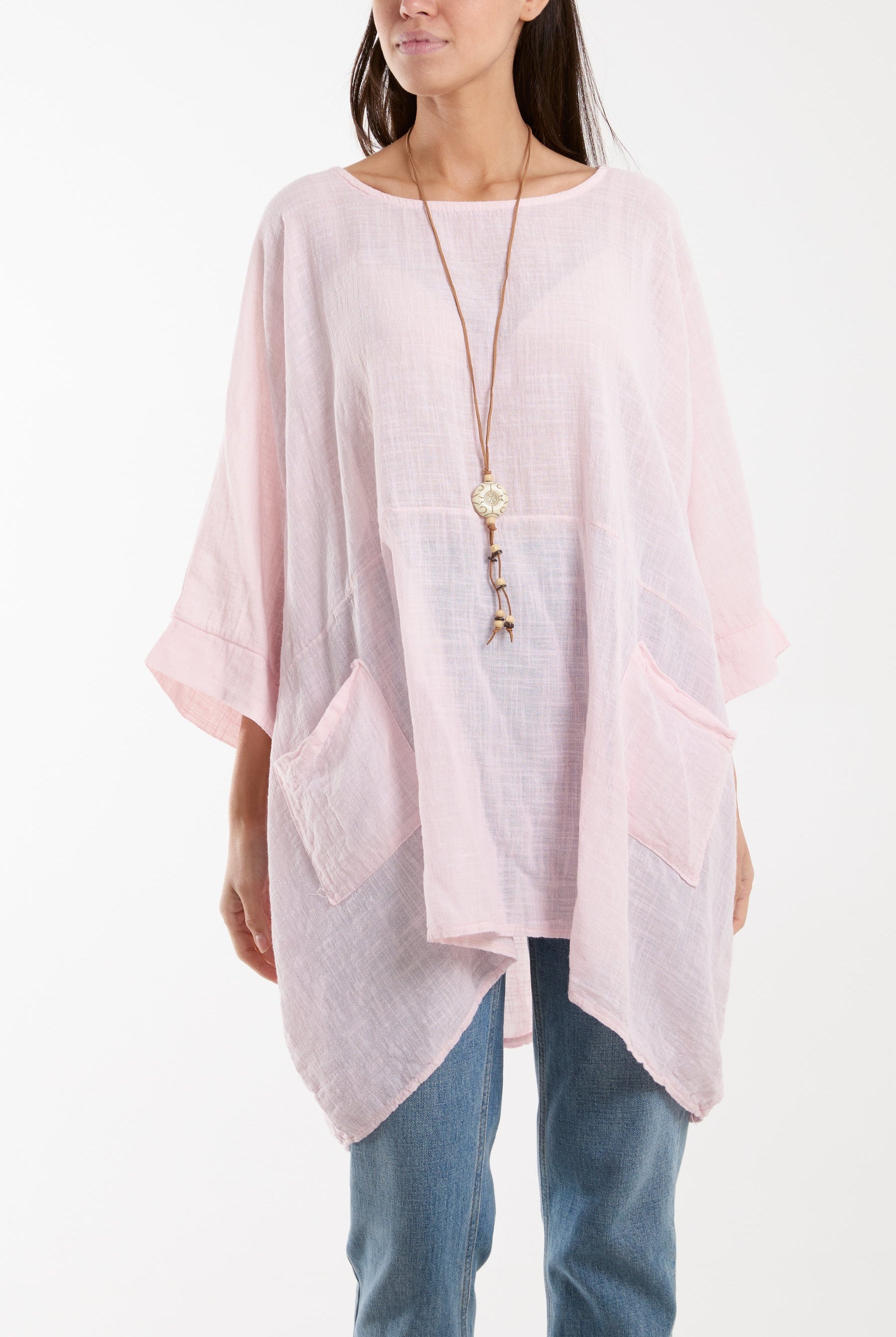 Cotton Mix Necklace Pockets Top Tops WearAll Blush One Size