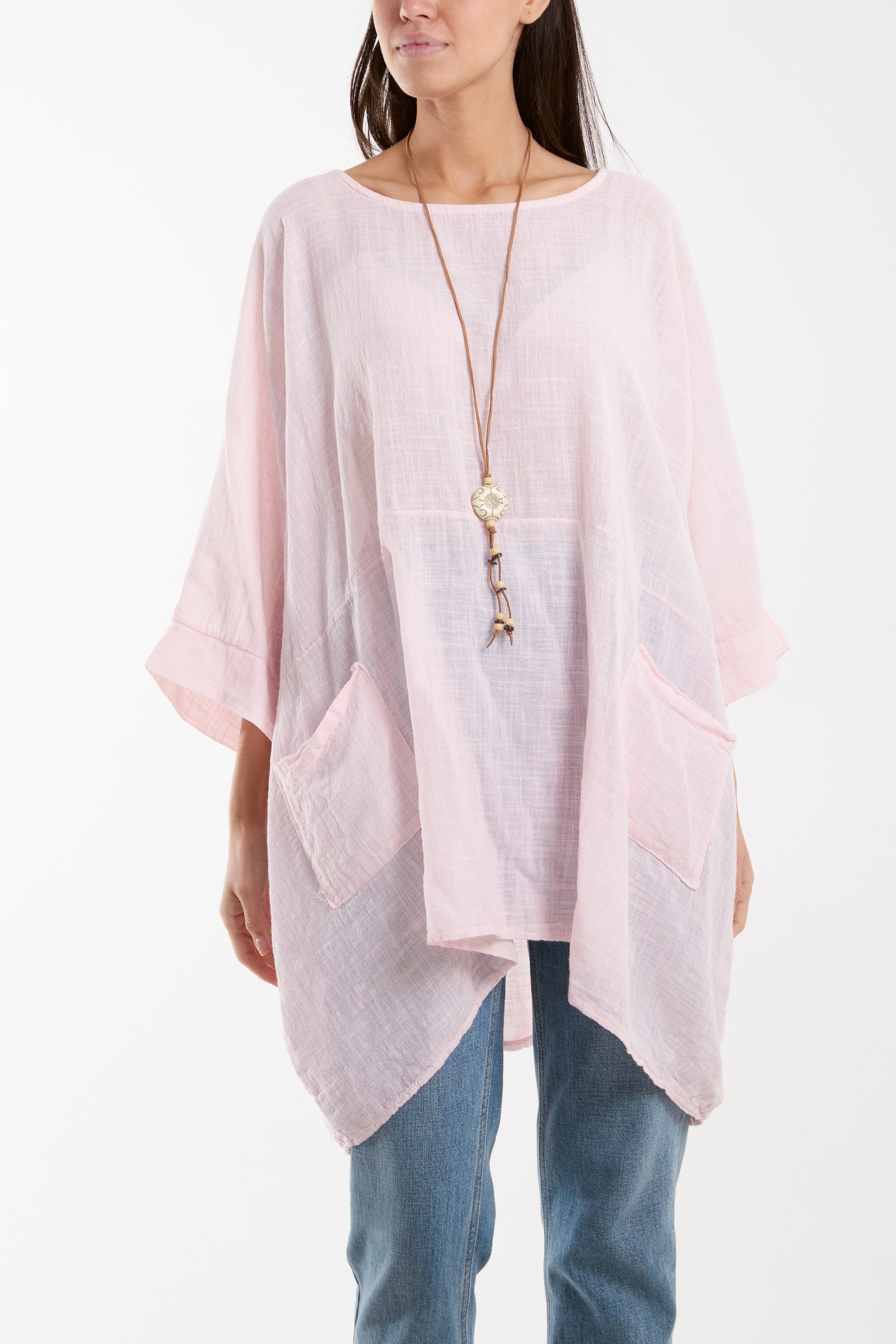 Cotton Mix Necklace Pockets Top Tops WearAll Blush One Size