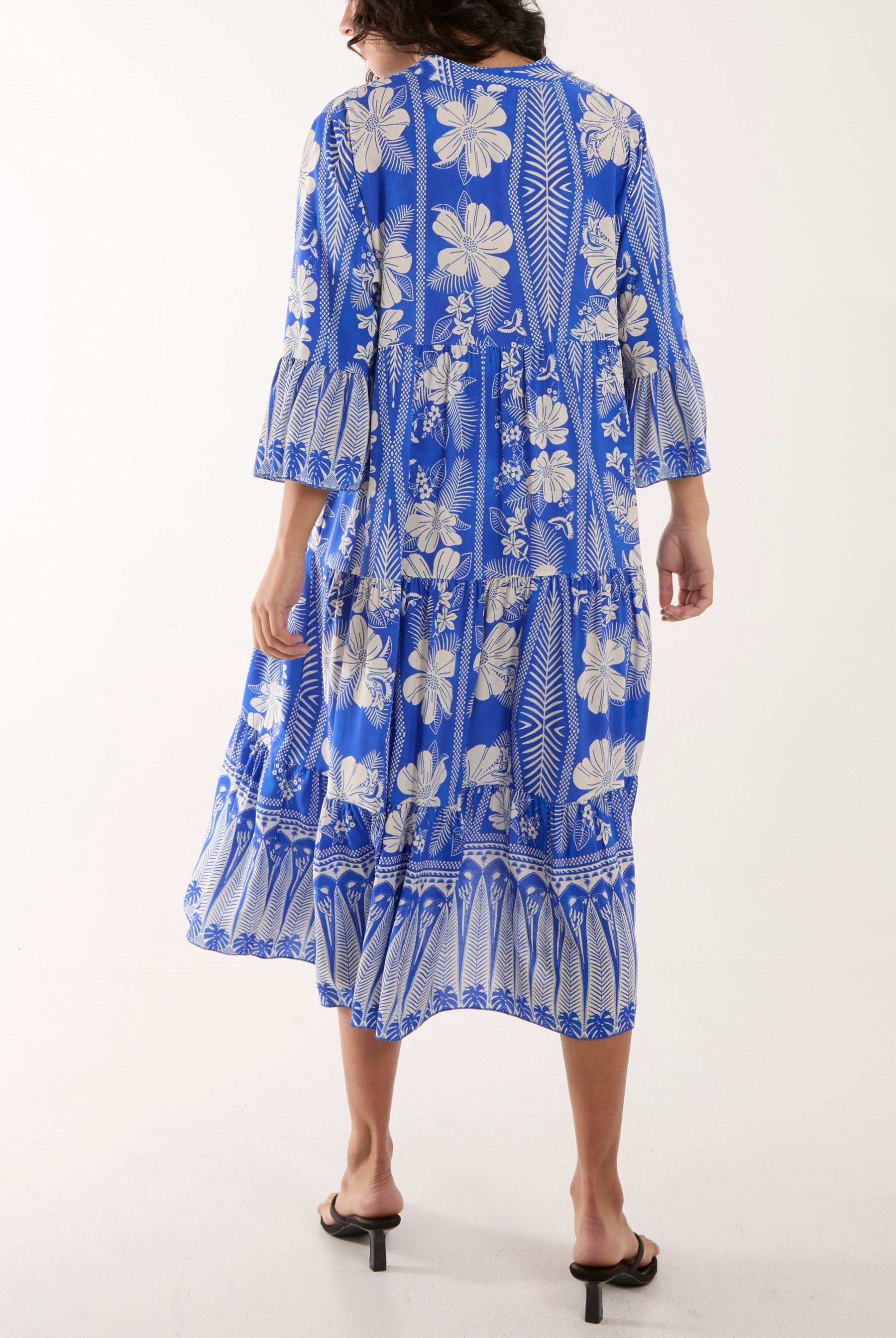 Floral Print Grandad Collar Midi Dress Dresses WearAll