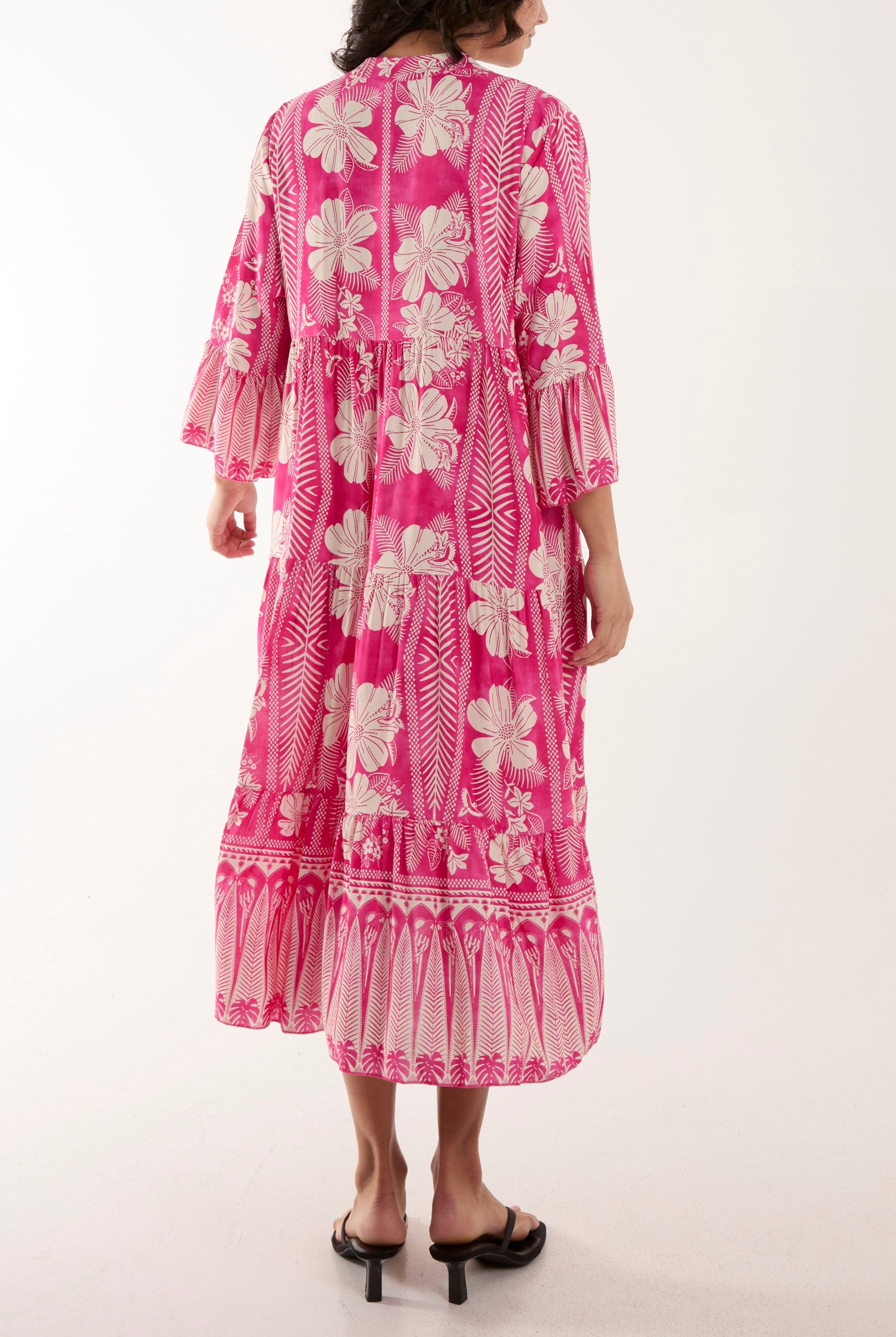 Floral Print Grandad Collar Midi Dress Dresses WearAll