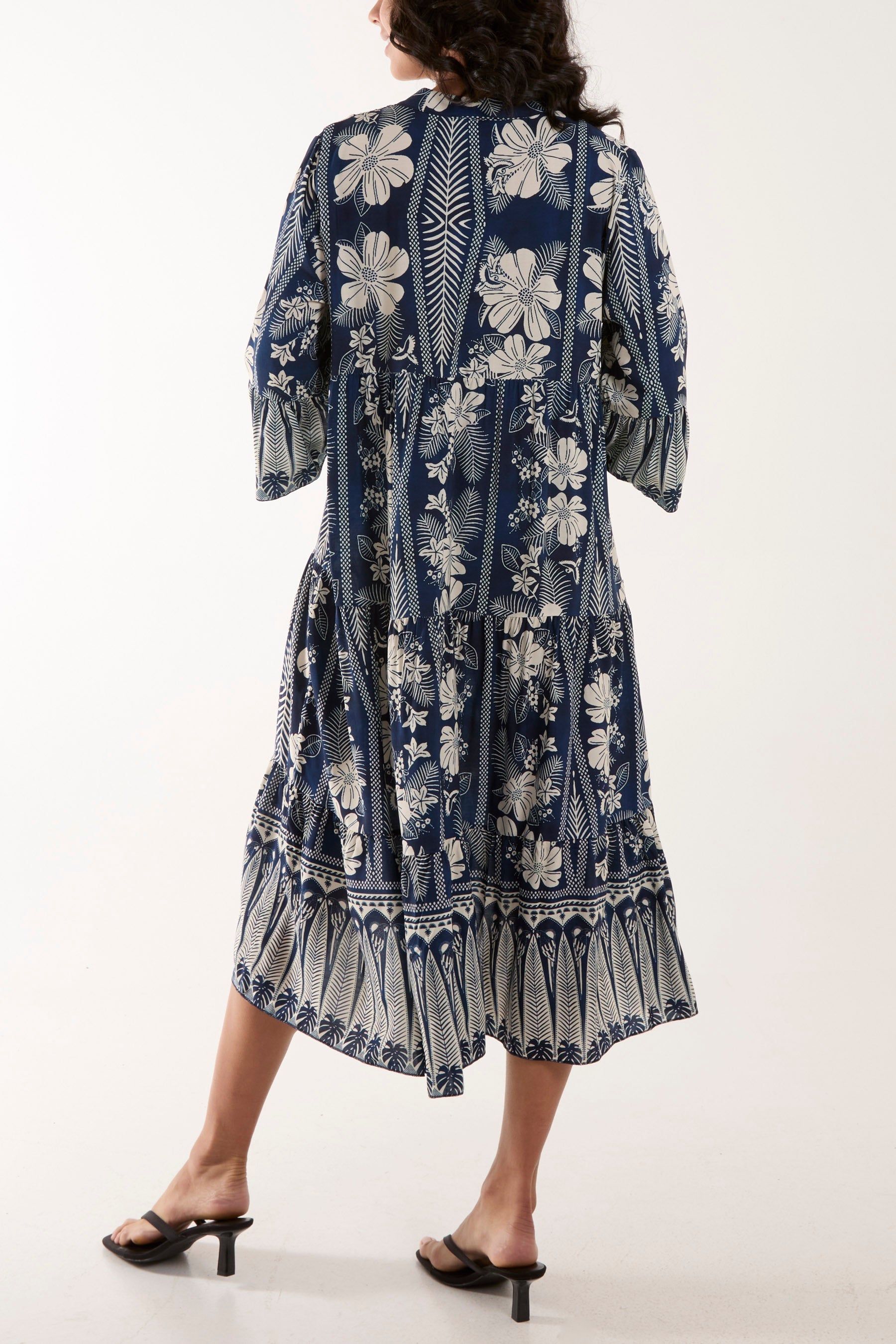 Floral Print Grandad Collar Midi Dress Dresses WearAll