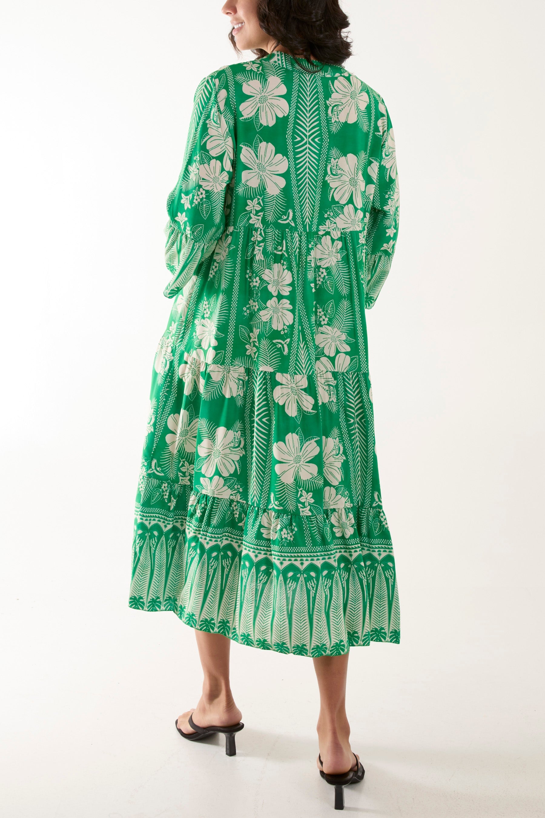 Floral Print Grandad Collar Midi Dress Dresses WearAll