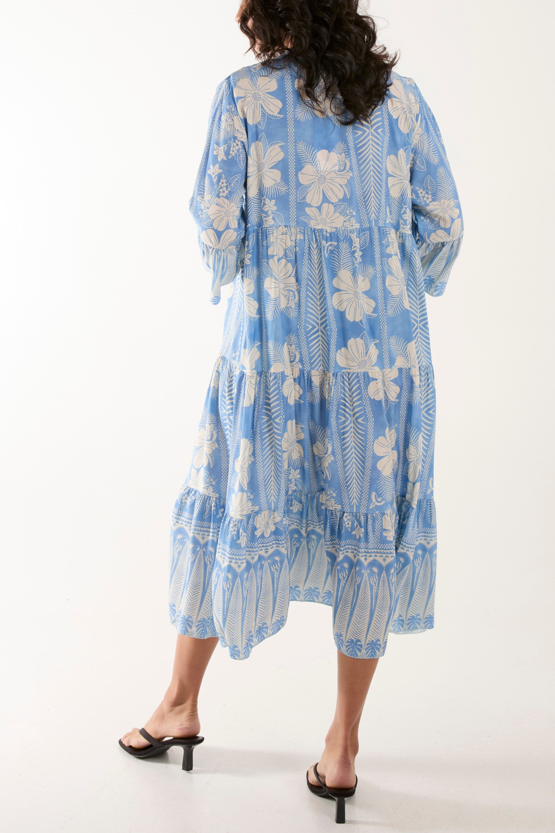 Floral Print Grandad Collar Midi Dress Dresses WearAll