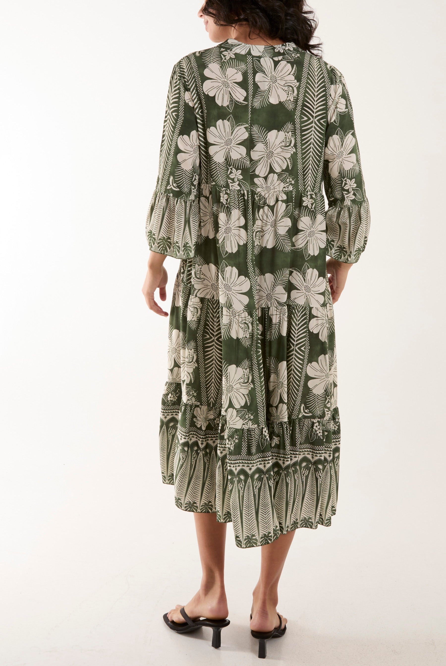 Floral Print Grandad Collar Midi Dress Dresses WearAll
