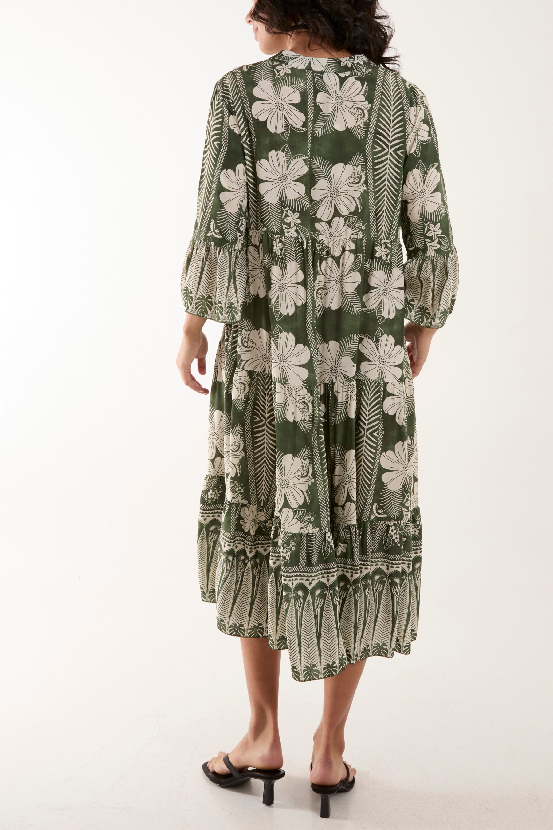 Floral Print Grandad Collar Midi Dress Dresses WearAll
