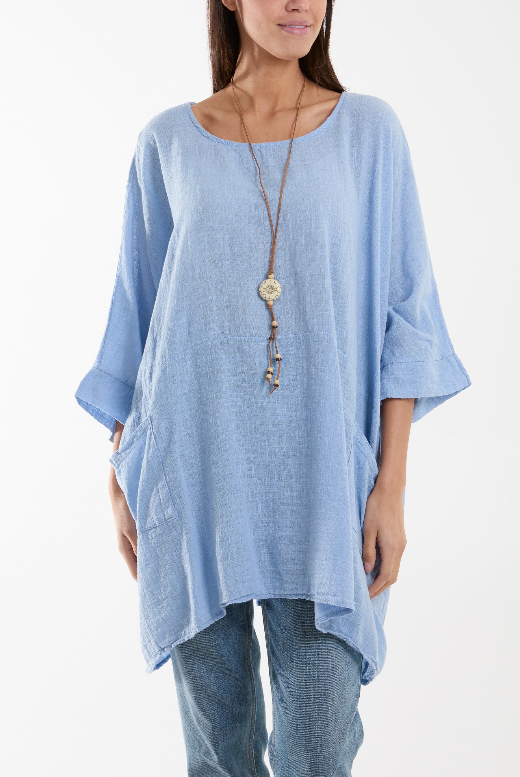 Cotton Mix Necklace Pockets Top Tops WearAll Denim One Size