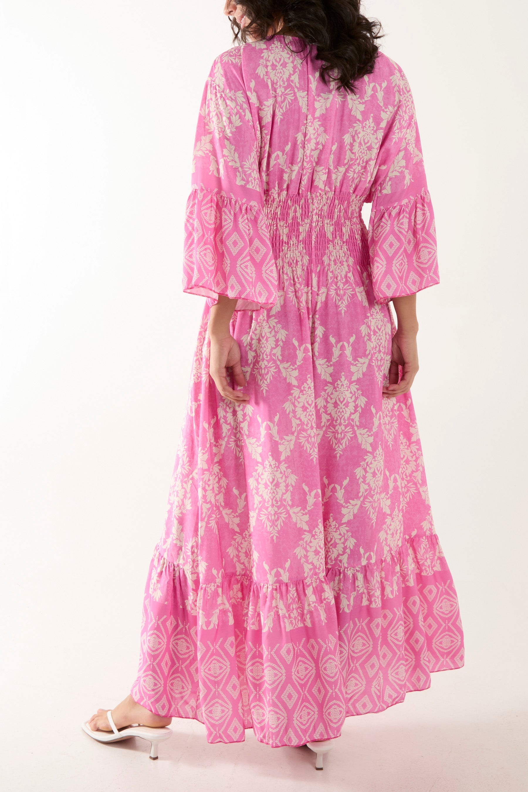 Shirred Waist Border Print Dress Dresses WearAll